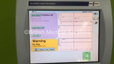 SLE 5000 Infant Ventilator HFO / TVV Plus - Software Version 5.0 On Stand with Hoses (Powers Up) *SN 52955* - 2