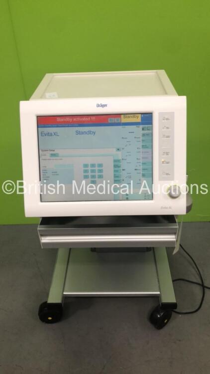 Drager Evita XL Ventilator *Mfd 2008* Software Version 6.12 Running Hours 114985h with Hoses on Stand (Powers Up) *SN ARZB-0173*