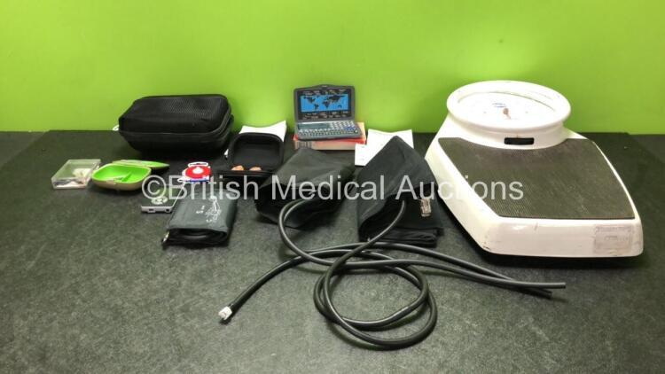 Mixed Lot Including 1 x Westclox 8 Language Translator Databank, 1 x Phonak my Pilot Remote Control Unit with 2 x Phonak Virto V Hearing Aids, 3 x BP Cuffs and 1 x Seca Weighing Scales (Damaged-See Photo) *SN 2761244096361, 5013436164043*