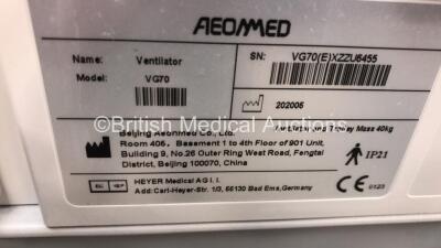 Aeonmed VG70 Ventilator 1 x Fisher&Paykel MR850AEK Humidifier and 1 x Hose on Stand with Accessories *Mfd 06-2020* (Powers Up - Touch Screen Inop) - 7