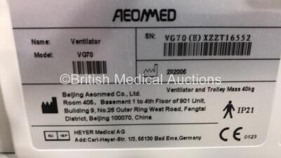 Aeonmed VG70 Ventilator Software Version 2.00, Running Hours 0 h 12 m with Accessories and 1 x Hose on Stand *Mfd 06-2020* (Powers Up) - 5