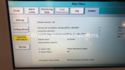 Aeonmed VG70 Ventilator Software Version 2.00, Running Hours 0 h 28 m with Accessories and 1 x Hose on Stand *Mfd 06-2020* (Powers Up) - 2