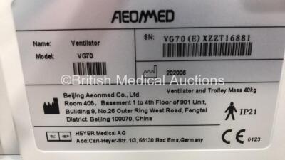 Aeonmed VG70 Ventilator Software Version 2.00, Running Hours 0 h 28 m with Accessories and 1 x Hose on Stand *Mfd 06-2020* (Powers Up) - 5