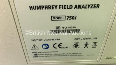 Zeiss Model 750i Humphrey Field Analyzer Software Version 5.1.1 on Motorized Table with Finger Trigger (Powers Up) *SN 750i-40610* - 5