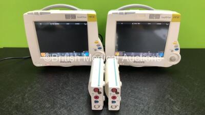 Job Lot Including 1 x Philips IntelliVue MP30 Patient Monitor Including Printer Options (Powers Up with Damage to Casing - See Photos) 1 x Philips IntelliVue Patient Monitor (Powers Up with Damage to Casing and Dial - See Photos) with 2 x Philips M3001A M