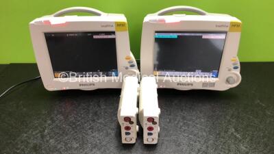 2 x Philips IntelliVue MP30 Patient Monitors Including Printer Options (Both Power Up, 1 x Damage to Casing - See Photos) with 2 x Philips M3001A Modules Including Press, Temp, NBP, SpO2 and ECG/Resp Options