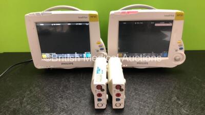 Job Lot Including 1 x Philips IntelliVue MP30 Patient Monitor Including Printer Options and 1 x Philips IntelliVue Patient Monitor (Both Power Up with Damage to Casing and Damage to Dials - See Photos) with 2 x Philips M3001A Modules Including Press, Temp