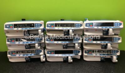 Job Lot Including 6 x CareFusion Alaris GH Syringe Pumps (All Power Up, 1 x SP1 Code, 1 x AD1 Code) 2 x Cardinal Health Alaris GH Syringe Pumps (Both Power Up) and 1 x CareFusion Alaris CC Syringe Pump (Draws Power Does Not Power Up)