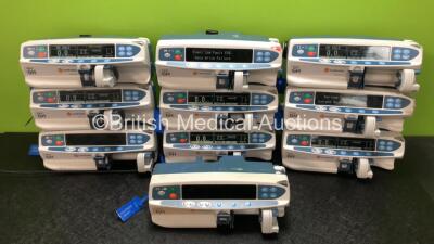 10 x CareFusion Alaris GH Syringe Pumps (9 x Power Up, 1 x Draws Power Does Not Power Up, 1 x EV6 Code, 1 x SF3)