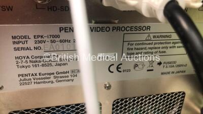 2 x Pentax Stack Stands with 1 x Pentax EPK-i7000 Processor Software Version 93E100 *Mfd 2013* 1 x Pentax Keyboard, 1 x Sony UP-25MD Color Video Printer, 1 x Medivators Endogator Irrigation Flushing Pump with Footswitch and 1 x NDS HD Monitors (All Powers - 7