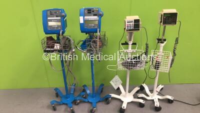 Job Lot of Patient Monitors Including 2 x GE Dinamap Pro 100 Patient Monitors on Stands with 2 x NIBP Hose and 2 x BP Cuffs (Both Power Up) 1 x Criticare 506DXN Patient Monitor with 1 x NIBP Hose and 1 x BP Cuff and 1 x AC Power Supply (Powers Up) 1 x Cri