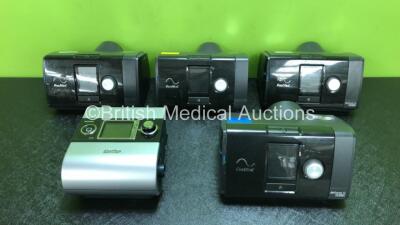 Job Lot Including 4 x ResMed AirSense 10 Autoset CPAP Units with 3 x Power Supplies (All Power Up, 1 x Missing Side Casing - See Photos) and 1 x ResMed S9 Autoset CPAP (Untested Due to No Power Supply) *SN 23193169184 / 23193747698 / 23192779711 / 2318156