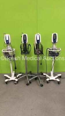 4 x Welch Allyn SPOT Vital Signs Monitors on Stands with Selection of Cables (All Power Up) *S/N 201620816 / 2003045106 / 201213907 / 200206159*