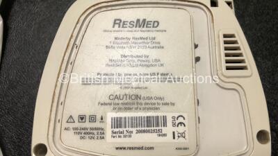 Job Lot Including 11 x ResMed S9 CPAP Units with 10 x Power Supplies (All Power Up, 1 x Crack in Casing - See Photos) 2 x ResMed H5i Humidifier Units, 1 x ResMed S8 Autoset Spirit II CPAP (Damaged Casing - See Photos) and 2 x WILAmed Breathing Tubes - 8