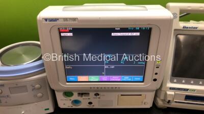 Mixed Lot Including 1 x Fisher&Paykel MR850AEK Respiratory Humidifier (No Power) 1 x Fukuda Denshi DS-1700 Patient Monitors Including ECG/Resp, SpO2, NIBP, BP, Temp and Printer Options (Powers Up) and 3 x Baxter Colleague Pumps *SN 21120630DL / 21120491DL - 2