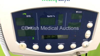 2 x Welch Allyn 53NT0 Vital Signs Monitors on Stands and 1 x Welch Allyn 420 Series Vital Signs Monitor on Stand - Damaged Mounting Point (All Power Up) *S/N JA098533 / JA553734 / 20026169* - 2