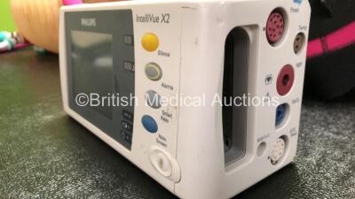 Mixed Lot Including 1 x Philips IntelliVue X2 Monitor Including ECG, SpO2, NBP, Temp and Press Options (Untested Due to No Battery, Damage to Casing - See Photos) and Large Quantity of Scalp Coolers - 3