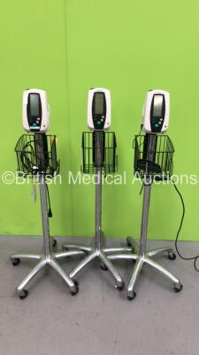 3 x Welch Allyn 420 Series Vital Signs Monitors on Stands (2 x Power Up) *S/N 200703131 / 200619800 / 200310636*