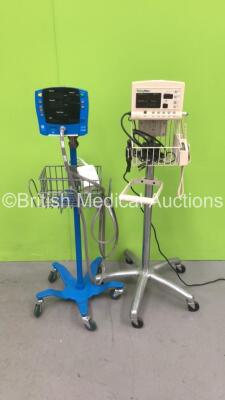 1 x GE Carescape V100 Vital Signs Monitor on Stand (No Power Supply) and 1 x Welch Allyn 52000 Series Vital Signs Monitor on Stand (Powers Up)