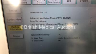 Aeonmed VG70 Ventilator Software Version 2.00, Running Hours 483 h 22 min with Hose on Stand *Mfd 06-2020* (Powers Up) - 2