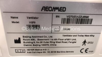 Aeonmed VG70 Ventilator Software Version 2.00, Running Hours 483 h 22 min with Hose on Stand *Mfd 06-2020* (Powers Up) - 5