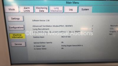 Aeonmed VG70 Ventilator Software Version 2.00, Running Hours 952 h 45 min with Hose on Stand *Mfd 07-2020* (Powers Up) - 2