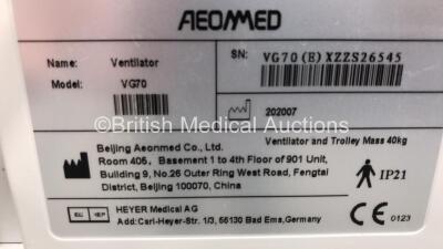 Aeonmed VG70 Ventilator Software Version 2.00, Running Hours 952 h 45 min with Hose on Stand *Mfd 07-2020* (Powers Up) - 5