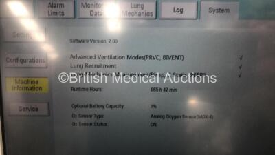 Aeonmed VG70 Ventilator Software Version 2.00, Running Hours 865 h 40 min with Hose on Stand *Mfd 06-2020* (Powers Up) - 2