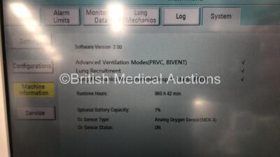 Aeonmed VG70 Ventilator Software Version 2.00, Running Hours 865 h 40 min with Hose on Stand *Mfd 06-2020* (Powers Up) - 3