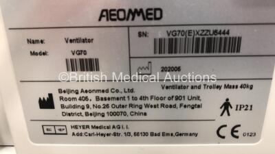 Aeonmed VG70 Ventilator Software Version 2.00, Running Hours 865 h 40 min with Hose on Stand *Mfd 06-2020* (Powers Up) - 5