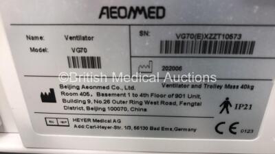 Aeonmed VG70 Ventilator Software Version 2.00, Running Hours 0 h 12 min with Hose on Stand *Mfd 06-2020* (Powers Up) - 5