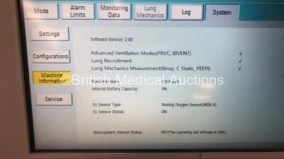 Aeonmed VG70 Ventilator Software Version 2.00, Running Hours 0 h 9 min with Hose on Stand *Mfd 06-2020* (Powers Up) - 2