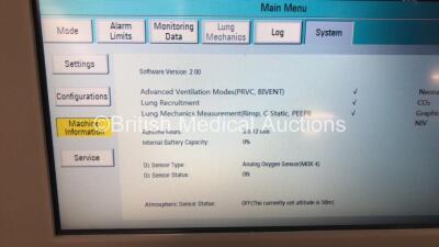 Aeonmed VG70 Ventilator Software Version 2.00, Running Hours 0h 13min with Hose on Stand *Mfd 07-2020* (Powers Up) - 2