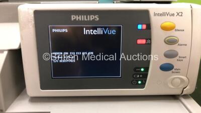 Philips IntelliVue X2 Handheld Patient Monitor Including ECG,Sp02,NBP, Press and Temp Options (Powers Up when Tested With Stock Battery, Battery Not Included, Damaged Casing and Missing Battery Cover-See Photos) **Mfd 04-2012** *SN DE03797423* - 2