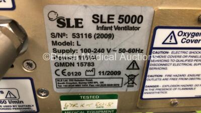 SLE 5000 Infant Ventilator HFO / TVV Plus - Software Version 5.0 On Stand with Hoses (Powers Up) *SN 53116* - 5