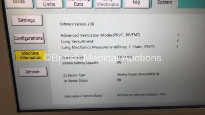 Aeonmed VG70 Ventilator Software Version 2.00, Running Hours 0 h 15 m with 1 x Hose on Stand and Accessories *Mfd 05-2020* (Powers Up) - 2