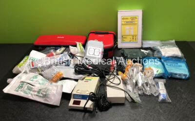 Job Lot Including 2 x Philips Heartstart MRx Defib Bags, 1 x MRx Battery, 1 x Heartstart Smart Pads II, 3 x M-50 Series Sp02 Sensors and Breathing Tubes