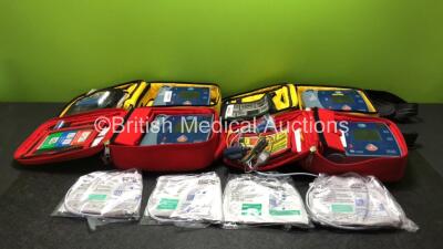 4 x Laerdal Heartstart FR2+ Defibrillators with 4 x Batteries, 4 x Skintact Electrodes, 1 x 3 Lead ECG Lead in Carry Bags (All Power Up and Pass Self Test) *SN 0307227346,0207226014,0207224363,1207266814*