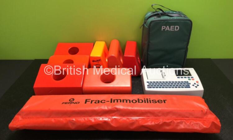 Job Lot Including 7 x Blocks, 1 x Ferno Frac-Immobiliser and 1 x Schiller AT-101 EKG Machine in Case (No Power)