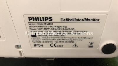 Philips Efficia DFM100 Defibrillator *Mfd - 2019* with Pacer, ECG and Printer Options Including 1 x 3 Lead ECG Lead, 1 x Paddle Lead and 1 x Philips Rechargeable Li-ion Battery Pack (Powers Up) - 8