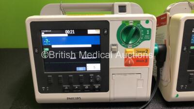 Job Lot Including 2 x Philips Heartstart XL+ Defibrillators Including Pacer, ECG and Printer Options with 2 x Paddle Leads and 2 x Batteries and 1 x Philips Heartstart XL+ Defibrillator Including ECG and Printer Options with 1 x Paddle Lead, 1 x Battery a - 2