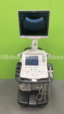 Toshiba Aplio 500 TUS-A500 Flat Screen Ultrasound Scanner Software Version AB_V5.10*R102 with 3 x Transducers (1 x Toshiba PVT-375BT Transducer *Mfd 07-2009* 1 x Toshiba PLT-1005BT *Mfd 03-2015* 1 x Toshiba PLT-1204BT *Mfd 04-2015*) (Powers Up) *SN WAB154