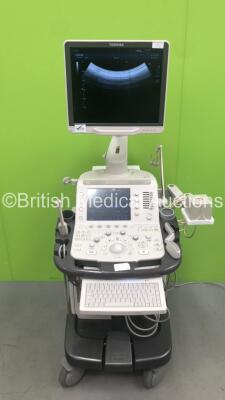 Toshiba Aplio 500 TUS-A500 Flat Screen Ultrasound Scanner Software Version AB_V5.10*R102 with 4 x Transducers (1 x Toshiba PLT-1005BT Transducer *Mfd 03-2015* 1 x Toshiba PVT-661VT Transducer *Mfd 09-2013* 1 x Toshiba PLT-1204BT Transducer *Mfd 04-2021* 1