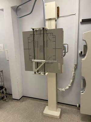 GE Proteus X-Ray Bucky Suite (2021 Tube) Including Elevating Table, Overhead Bucky OTS Assembly, X-ray Wall Stand, System Cabinet, Ceiling Rails and Operator Console. System has been Professionally Removed; System Sold as Non-Working Due to Tube Pivot Fau - 14