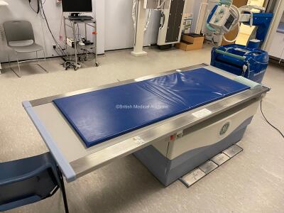 GE Proteus X-Ray Bucky Suite (2021 Tube) Including Elevating Table, Overhead Bucky OTS Assembly, X-ray Wall Stand, System Cabinet, Ceiling Rails and Operator Console. System has been Professionally Removed; System Sold as Non-Working Due to Tube Pivot Fau - 20