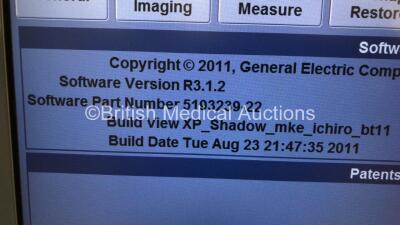 GE Logiq E9 Flat Screen Ultrasound Scanner Model No 5205000-6 *S/N 116577US8* **Mfd 03/2013* Software Version R3.1.2 (Powers Up) ***IR636*** - 10