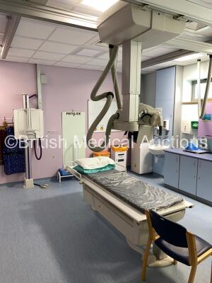 Wolverson Arcoma X-ray Bucky Suite *Mfd - 2008* Including Elevating Table, Overhead Bucky OTS Assembly, X-ray Wall Stand, 1 x Indico 100 RAD 50kW System Cabinet, Ceiling Rails and Operator Console. System has been Professionally Removed, Fully Functional