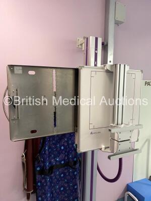 Wolverson Arcoma X-ray Bucky Suite *Mfd - 2008* Including Elevating Table, Overhead Bucky OTS Assembly, X-ray Wall Stand, 1 x Indico 100 RAD 50kW System Cabinet, Ceiling Rails and Operator Console. System has been Professionally Removed, Fully Functional - 7