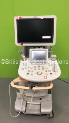 Philips iU22 Ultrasound Machine with 1 x Philips L9-3 Transducer / Probe,1 x Philips C5-1 Transducer / Probe (Damage to Probe Head-See Photo) 1 x Philips L17-5 Transducer / Probe (Powers Up, Hard Drive Removed) *SN 039VPD* Mfd 2009* ***IR652***