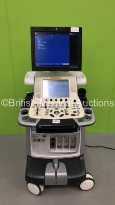 GE Vivid E9 Flat Screen Ultrasound Scanner Application Software Version 113 Revision 1.8, System Software Version 104.3.6 with 1 x Sony UP-D987 Digital Graphic Printer (Powers Up with Broken Dials-See Photos) *SN GB314146-02*